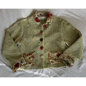Taylor G Floral Artisan Tapestry Whimsical Jacket Unique M Vintage Heavy Knitted